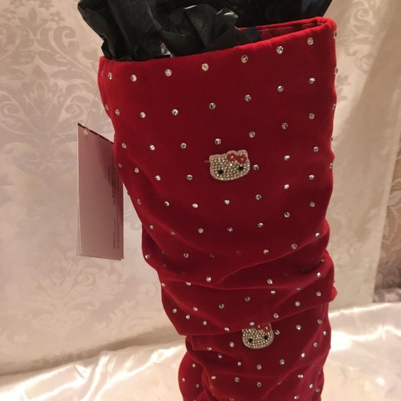 COPY - GORGEOUS cherry red y2k velvet boots covered in crystals and hello kitty… - Picture 5 of 9
